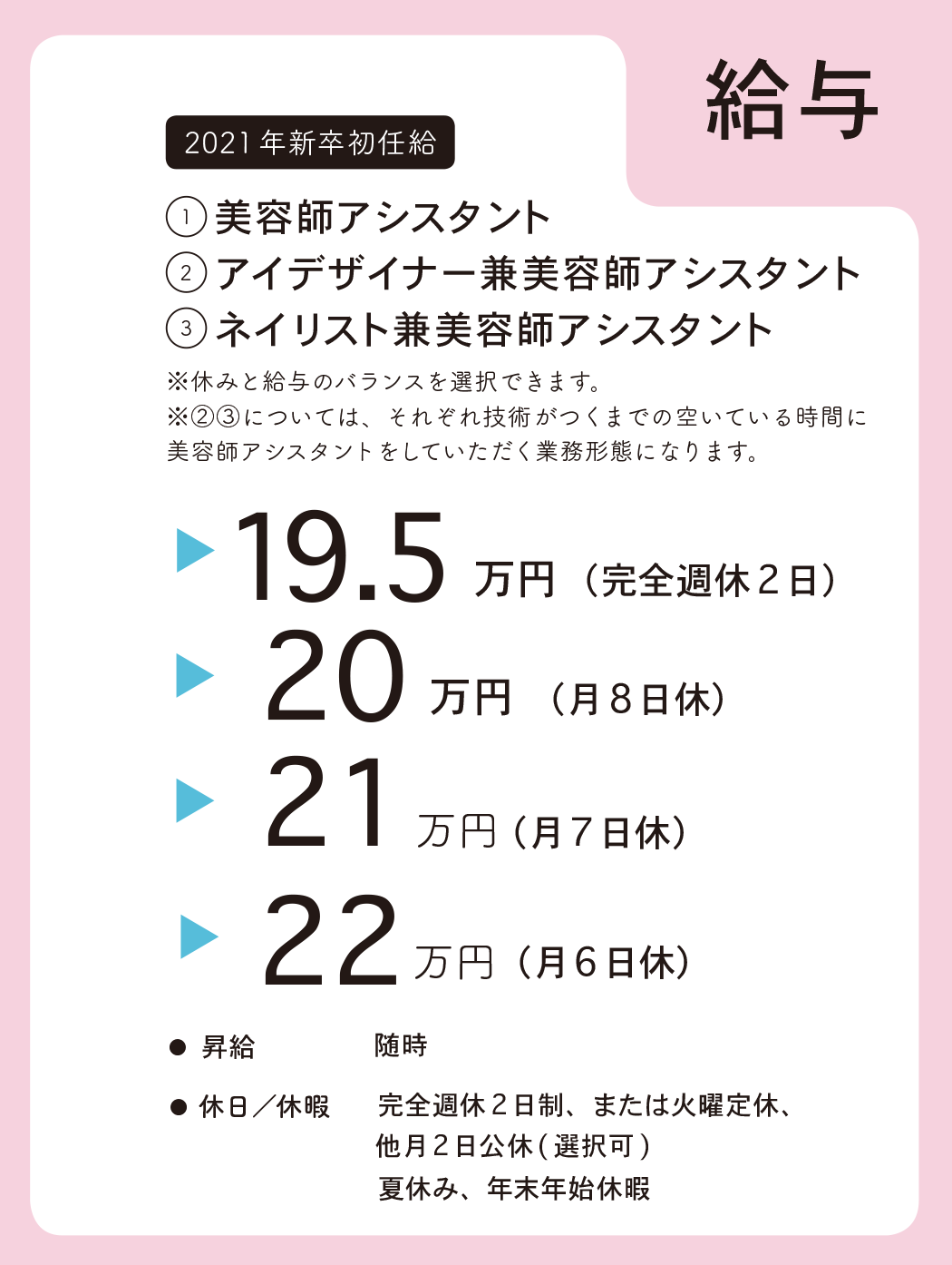 美容師アシスタント、アイデザイナー、ネイリストの給与体系